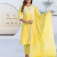 Cotton Embroidery and Mirror Work A-Line Kurta with Pant & Dupatta