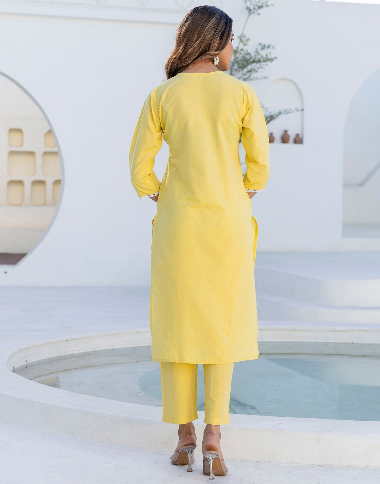 Cotton Embroidery and Mirror Work A-Line Kurta with Pant & Dupatta