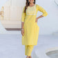 Cotton Embroidery and Mirror Work A-Line Kurta with Pant & Dupatta
