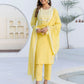 Cotton Embroidery and Mirror Work A-Line Kurta with Pant & Dupatta