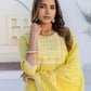 Cotton Embroidery and Mirror Work A-Line Kurta with Pant & Dupatta