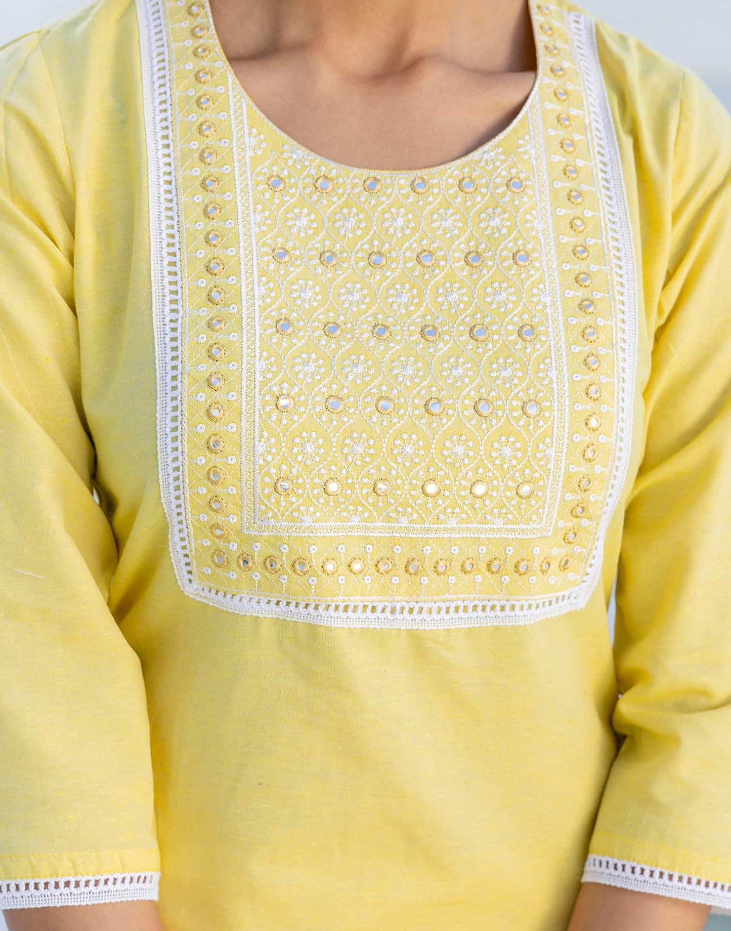 Cotton Embroidery and Mirror Work A-Line Kurta with Pant & Dupatta
