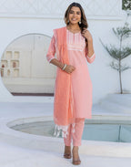 Pure Cotton Embroidered Straight 3 Piece Kurta Set