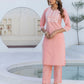 Cotton Embroidery and Mirror Work A-Line Kurta with Pant & Dupatta