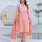 Cotton Embroidery and Mirror Work A-Line Kurta with Pant & Dupatta