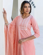 Pure Cotton Embroidered Straight 3 Piece Kurta Set