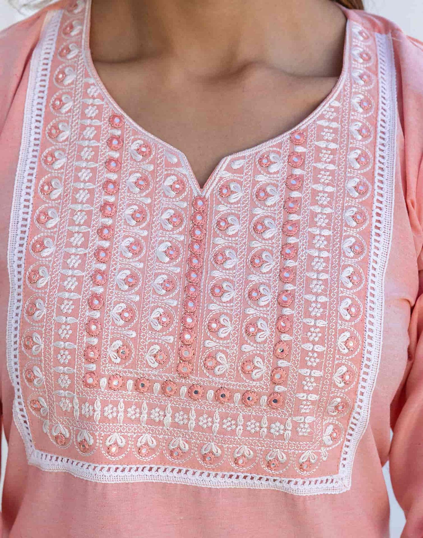 Cotton Embroidery and Mirror Work A-Line Kurta with Pant & Dupatta