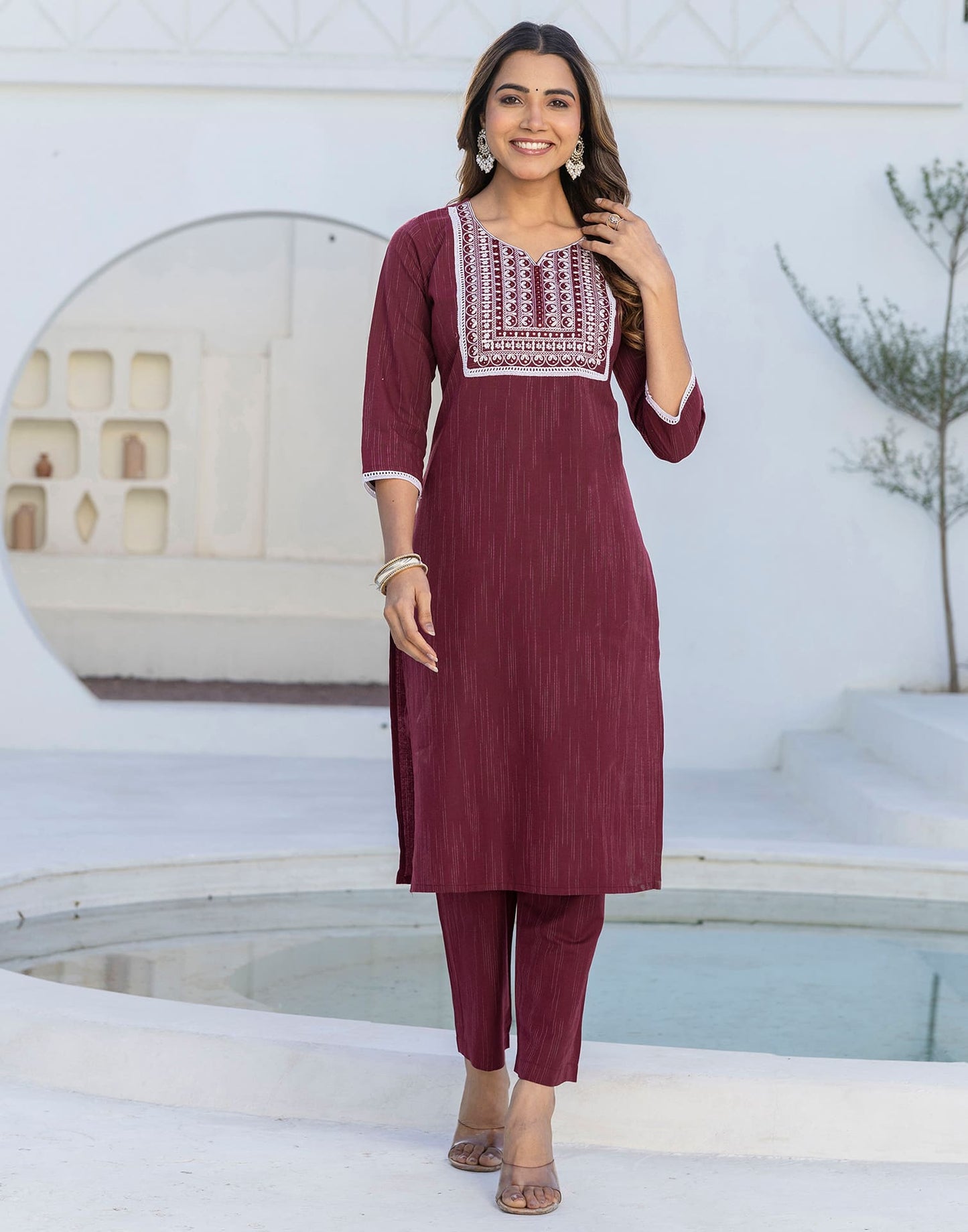 Cotton Embroidery and Mirror Work A-Line Kurta with Pant & Dupatta