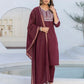 Cotton Embroidery and Mirror Work A-Line Kurta with Pant & Dupatta