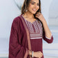 Cotton Embroidery and Mirror Work A-Line Kurta with Pant & Dupatta