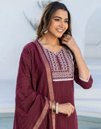 Cotton Woven Embroidered Straight 3 Piece Kurta Set