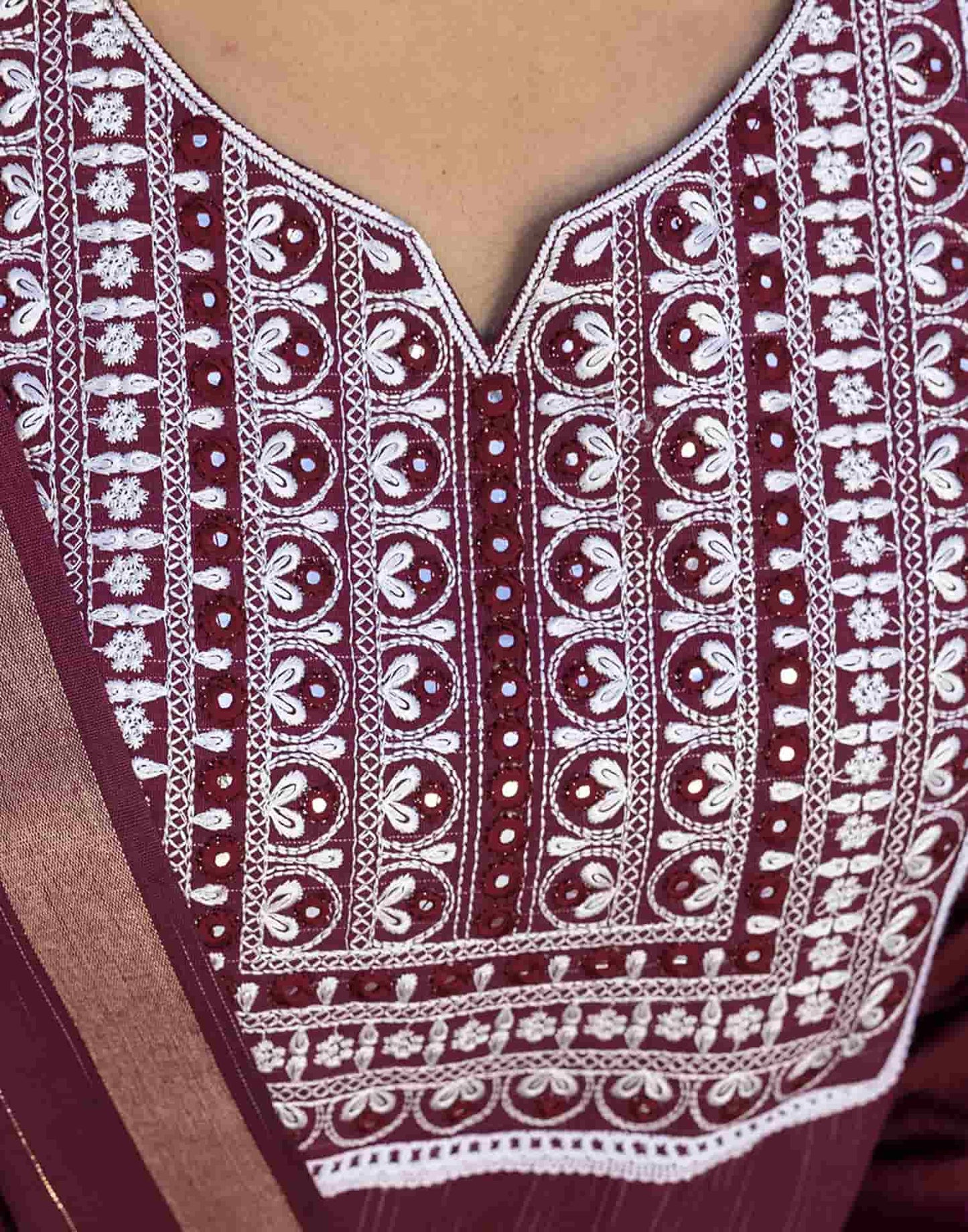 Cotton Embroidery and Mirror Work A-Line Kurta with Pant & Dupatta