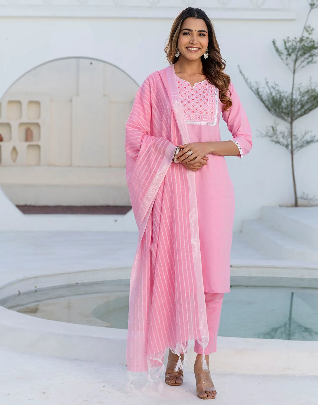 Pure Cotton Embroidered Straight 3 Piece Kurta Set