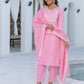 Cotton Embroidery and Mirror Work A-Line Kurta with Pant & Dupatta