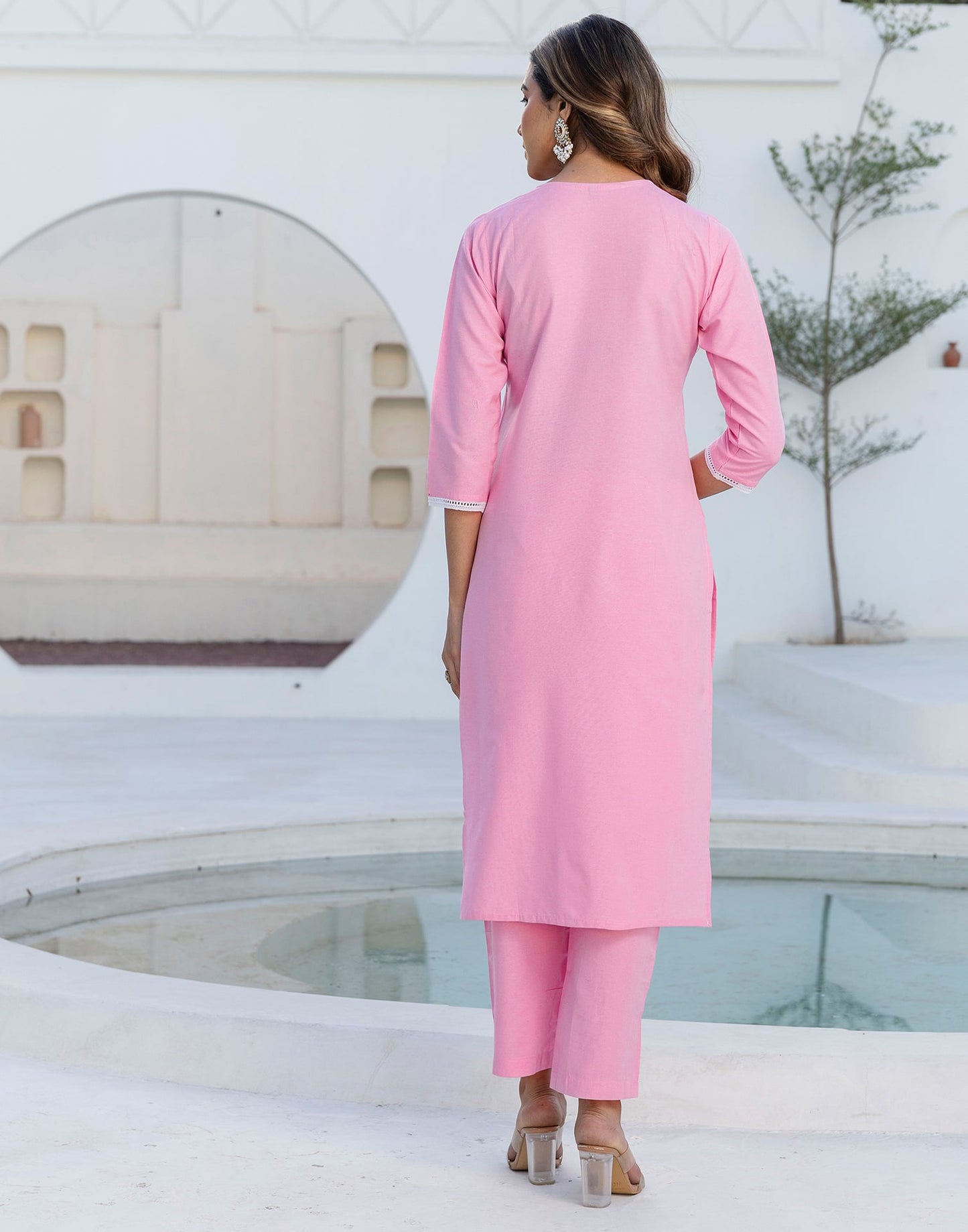 Cotton Embroidery and Mirror Work A-Line Kurta with Pant & Dupatta