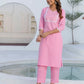 Cotton Embroidery and Mirror Work A-Line Kurta with Pant & Dupatta
