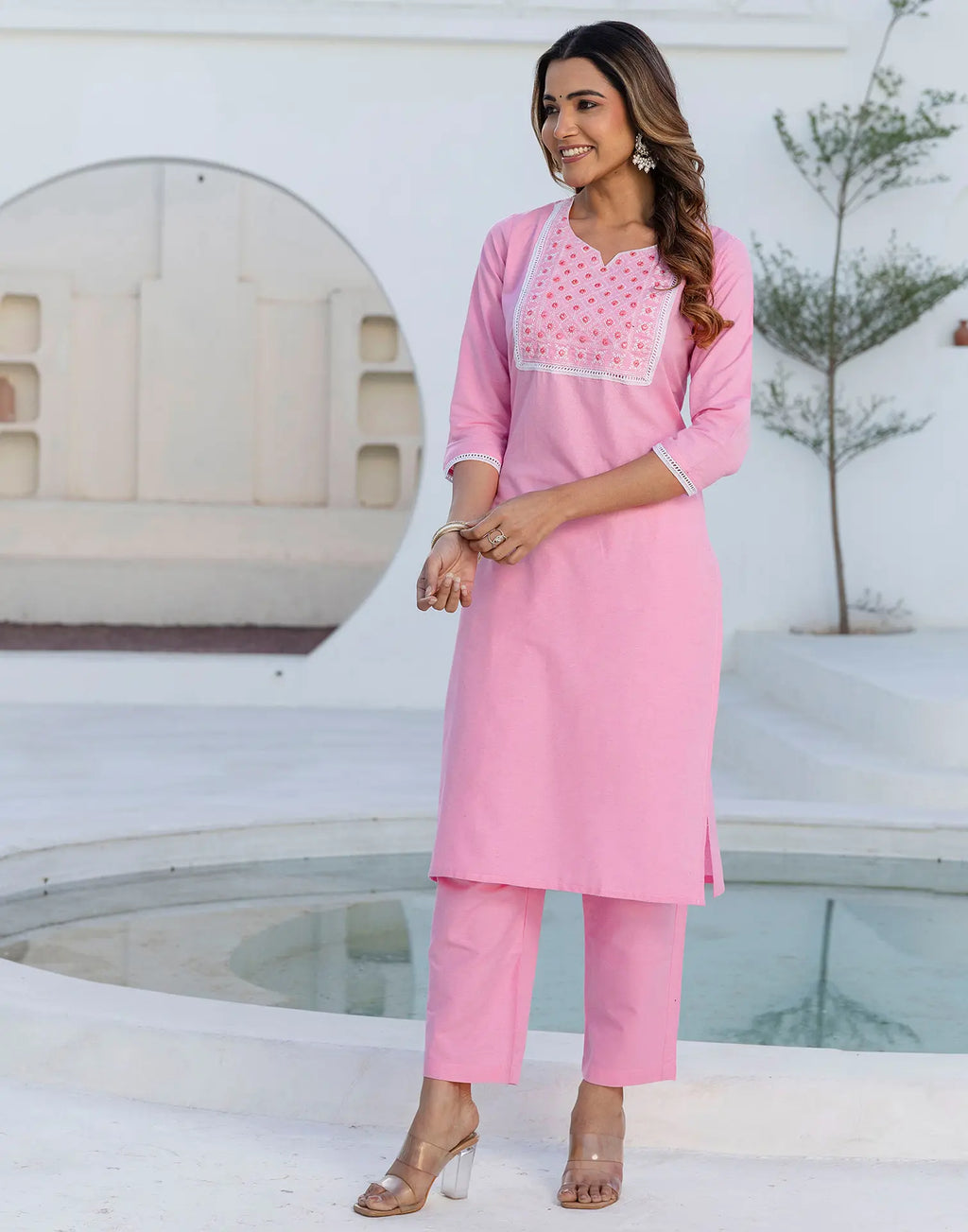 Pure Cotton Embroidered Straight 3 Piece Kurta Set