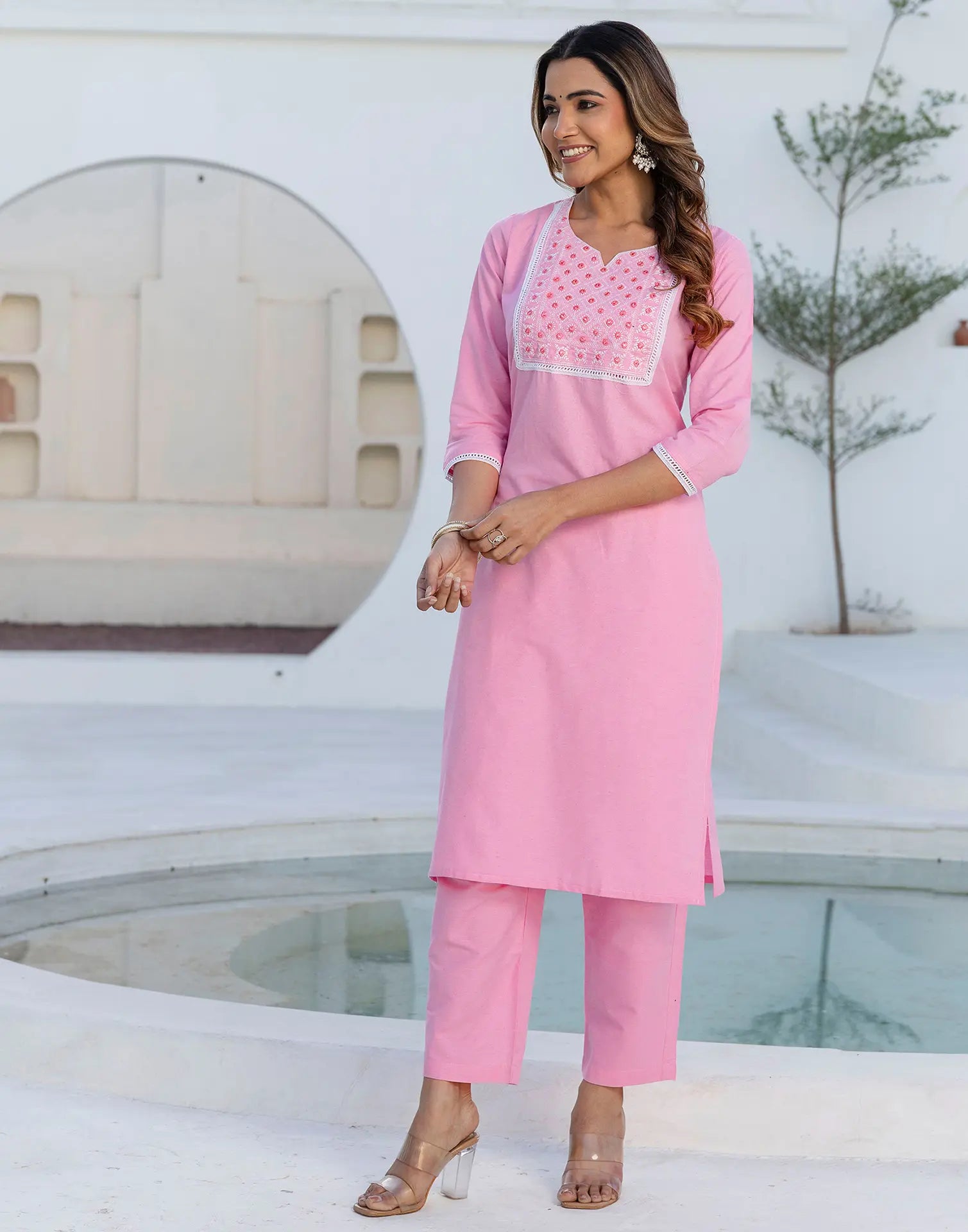 Pure Cotton Embroidered Straight 3 Piece Kurta Set