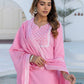 Cotton Embroidery and Mirror Work A-Line Kurta with Pant & Dupatta