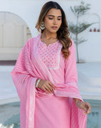 Pure Cotton Embroidered Straight 3 Piece Kurta Set