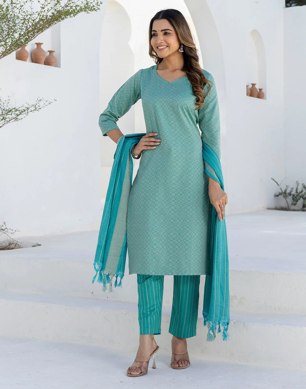 Cotton Woven Woven Straight 3 Piece Kurta Set