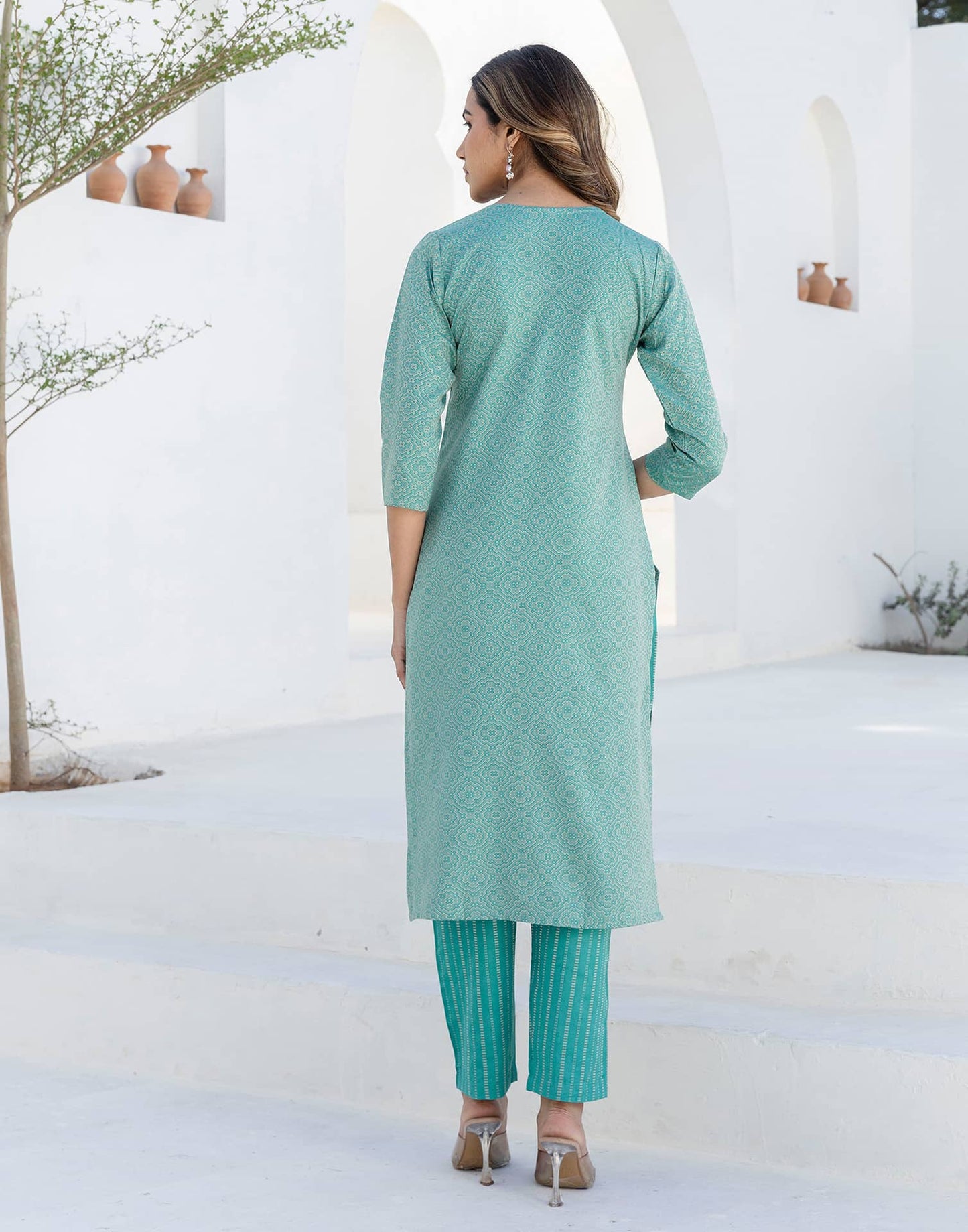 Cotton Weaving A-Line Kurta with Pant & Dupatta