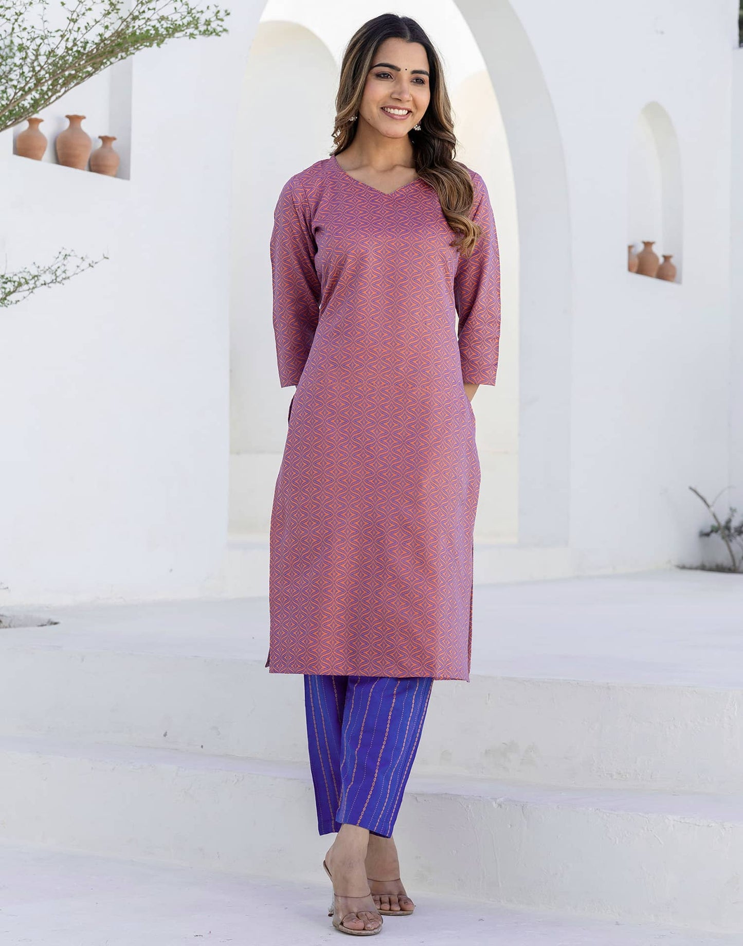 Cotton Weaving A-Line Kurta with Pant & Dupatta