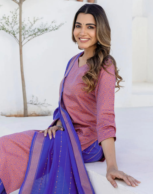 Cotton Woven Straight 3 Piece Kurta Set
