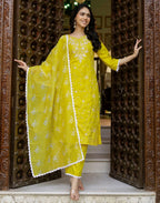 Cotton Blend Embroidered Straight 3 Piece Kurta Set