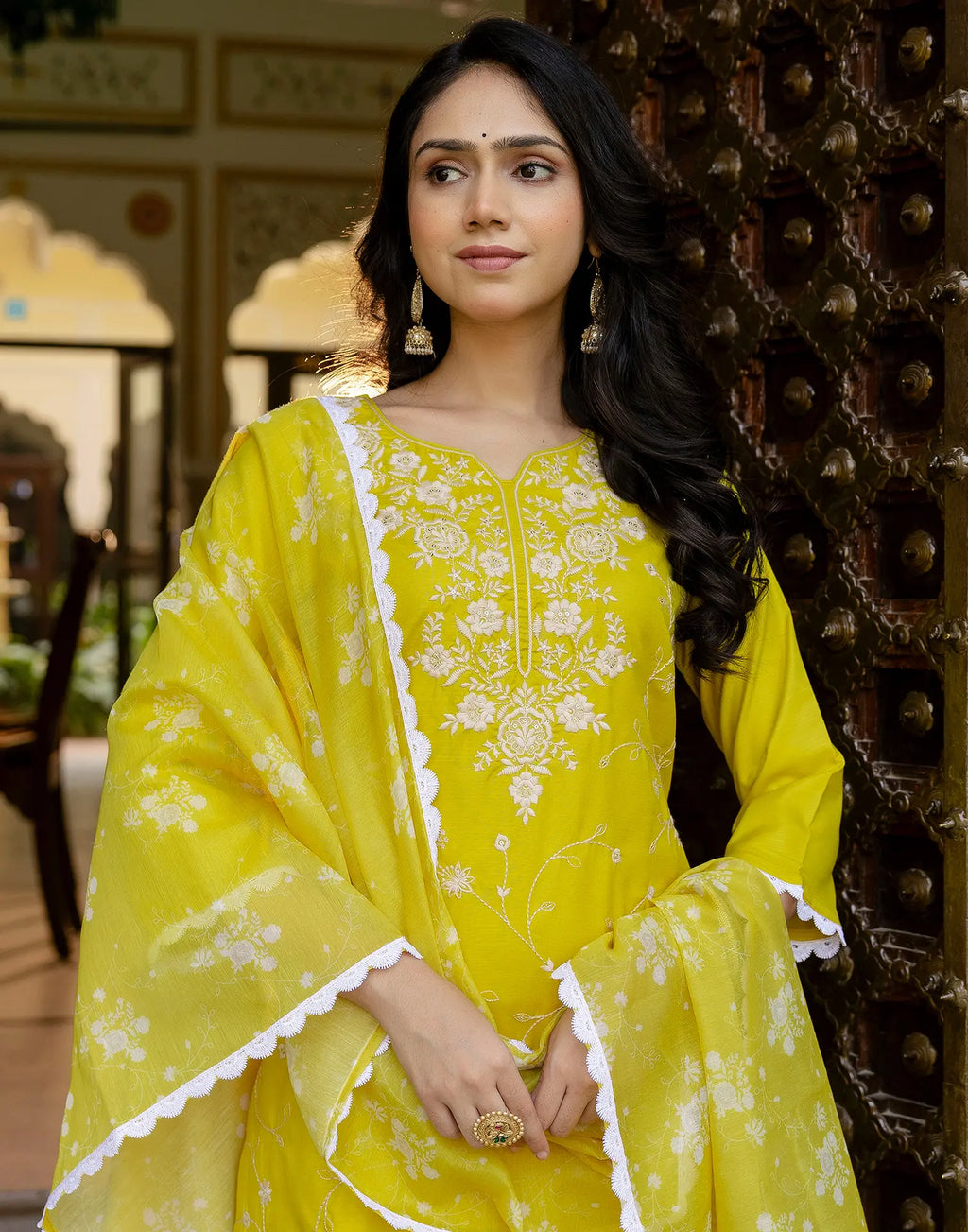 Cotton Blend Embroidered Straight 3 Piece Kurta Set
