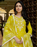Cotton Blend Embroidered Straight 3 Piece Kurta Set