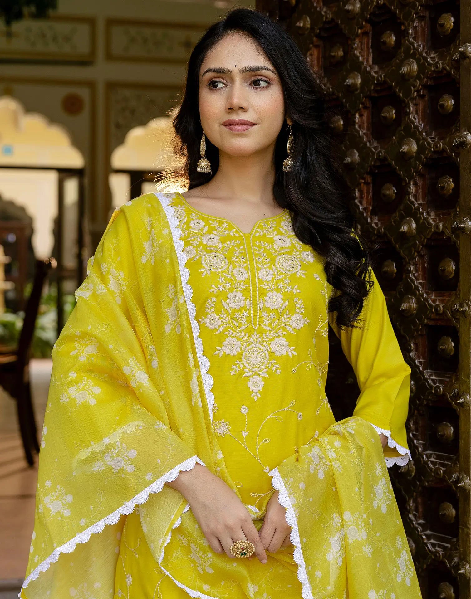 Cotton Blend Embroidered Straight 3 Piece Kurta Set