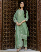 Silk Blend Foil Print Straight 3 Piece Kurta Set