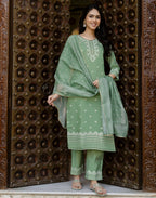Silk Blend Foil Print Straight 3 Piece Kurta Set
