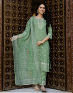 Silk Blend Foil Print Straight 3 Piece Kurta Set