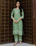 Silk Blend Foil Print Straight 3 Piece Kurta Set