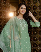 Silk Blend Foil Print Straight 3 Piece Kurta Set