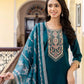 Silk Embroidered Straight Kurta with Pant & Dupatta