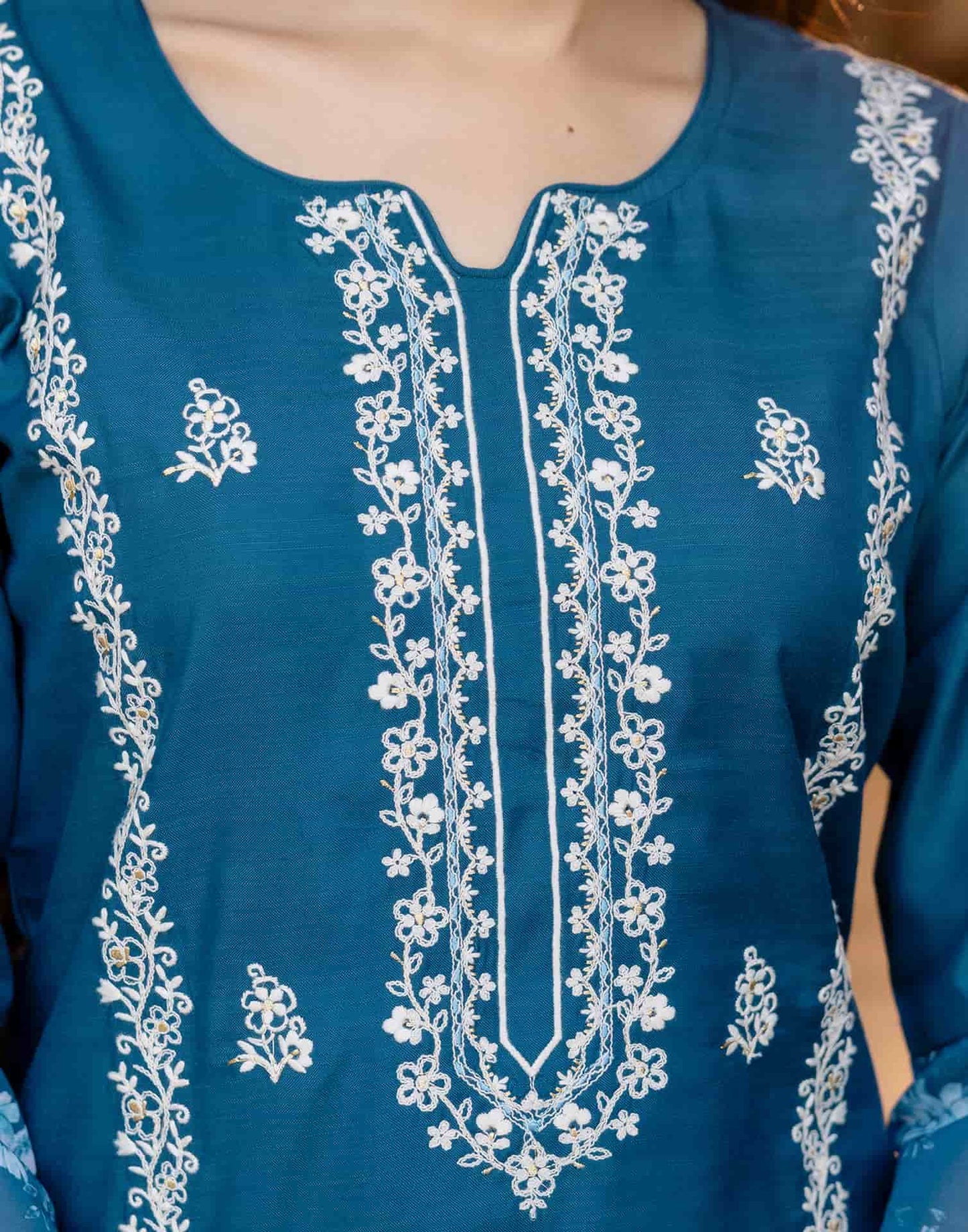 Cotton Blend Embroidery Work and Gota Lace A-Line Kurta with Pant & Dupatta