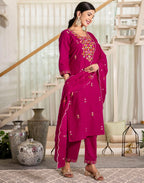 Pure Cotton Embroidered Straight 3 Piece Kurta Set
