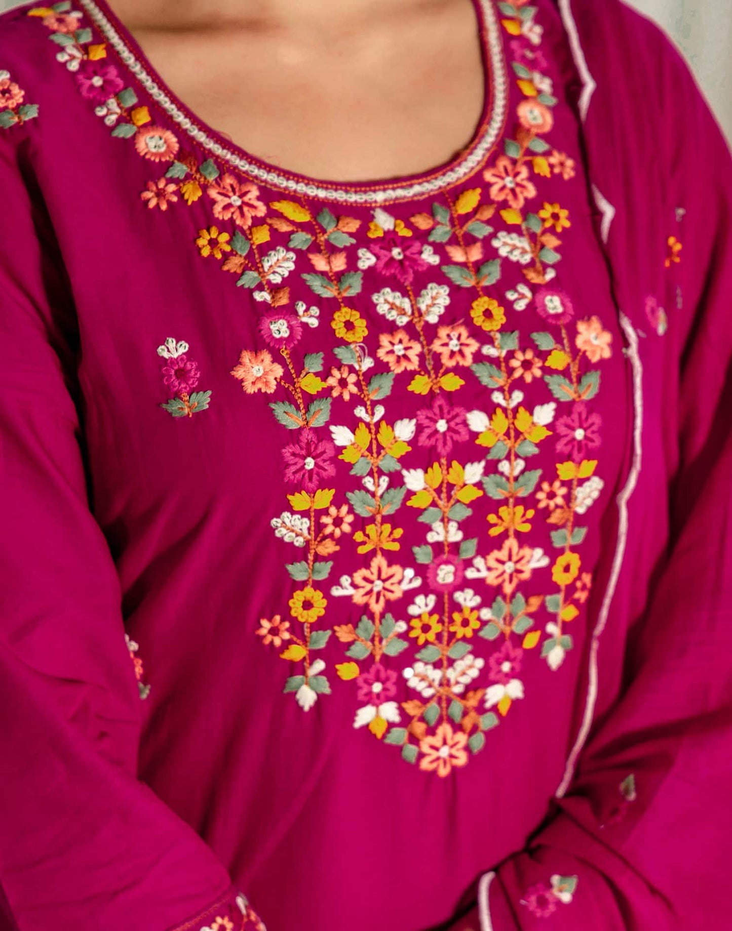 Cotton Embroidered Straight Kurta with Pant & Dupatta