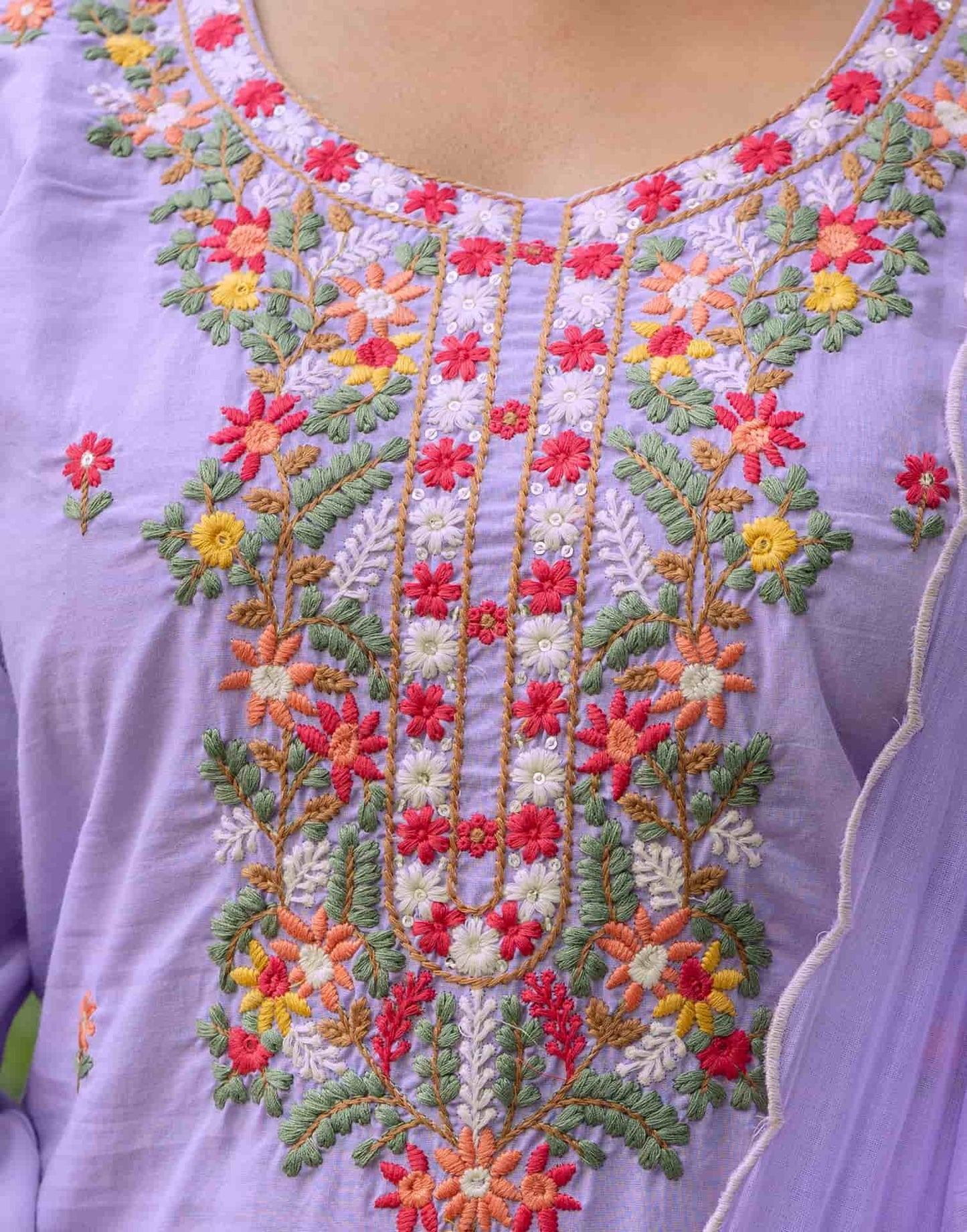 Cotton Embroidered Straight Kurta with Pant & Dupatta