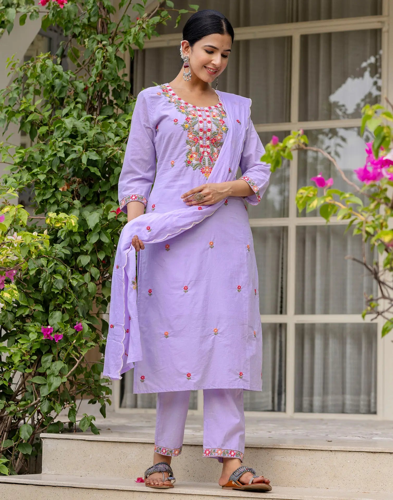 Pure Cotton Embroidered Straight 3 Piece Kurta Set