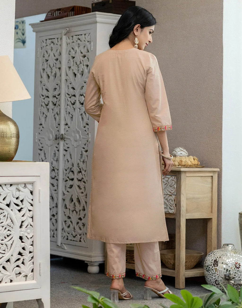 Pure Cotton Embroidered Straight 3 Piece Kurta Set