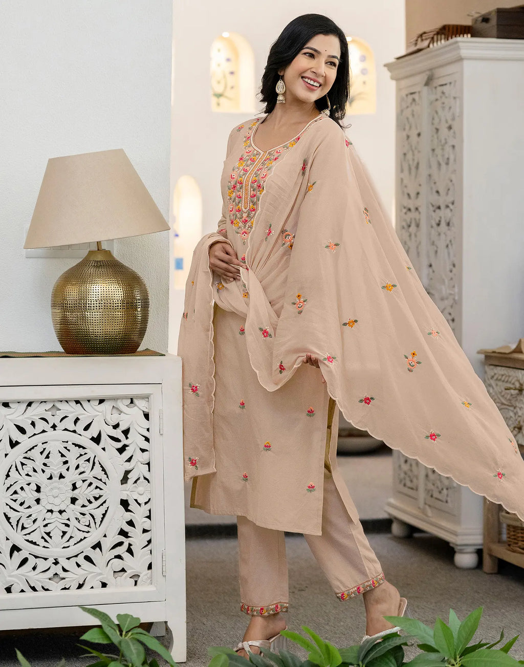 Pure Cotton Embroidered Straight 3 Piece Kurta Set