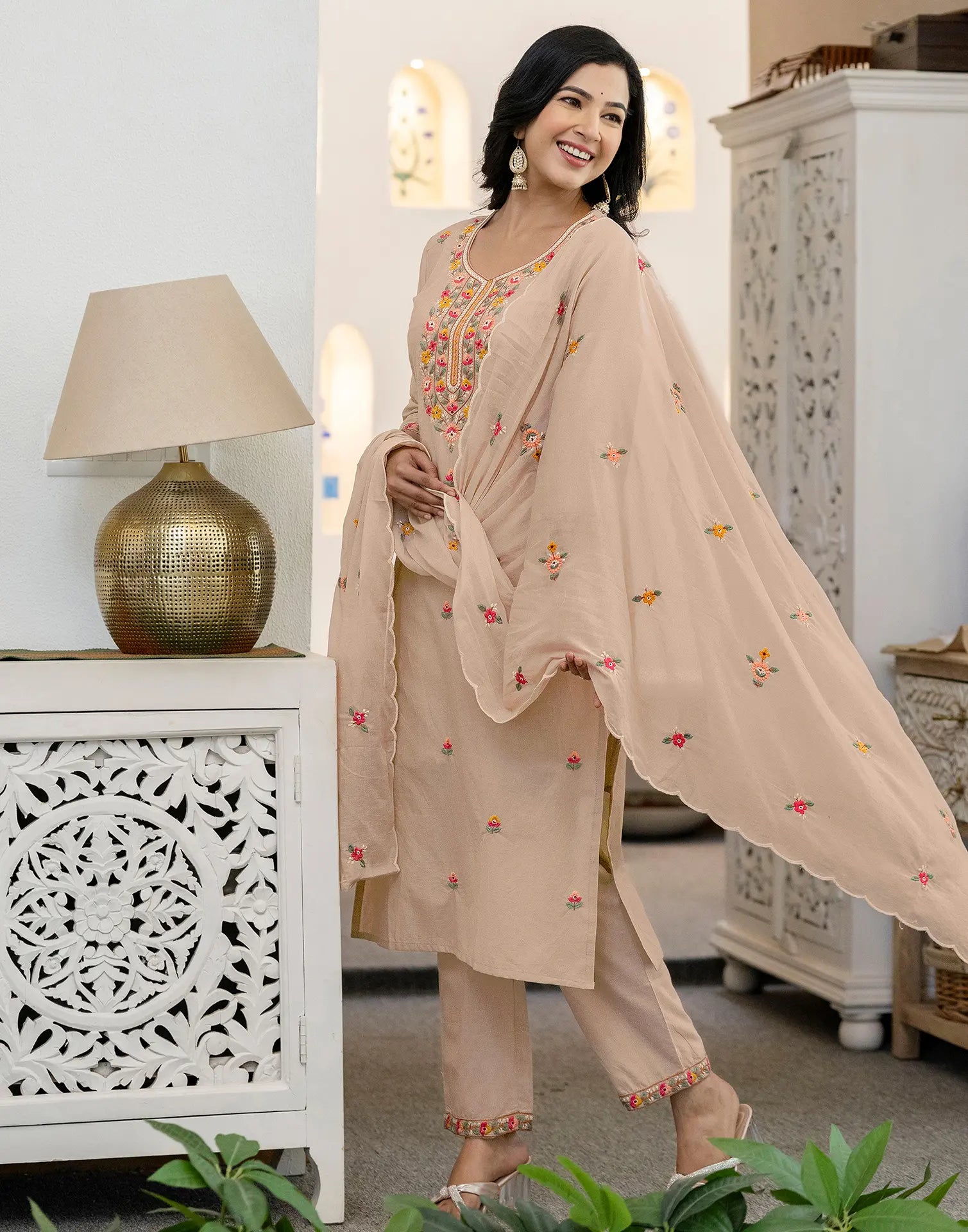 Pure Cotton Embroidered Straight 3 Piece Kurta Set