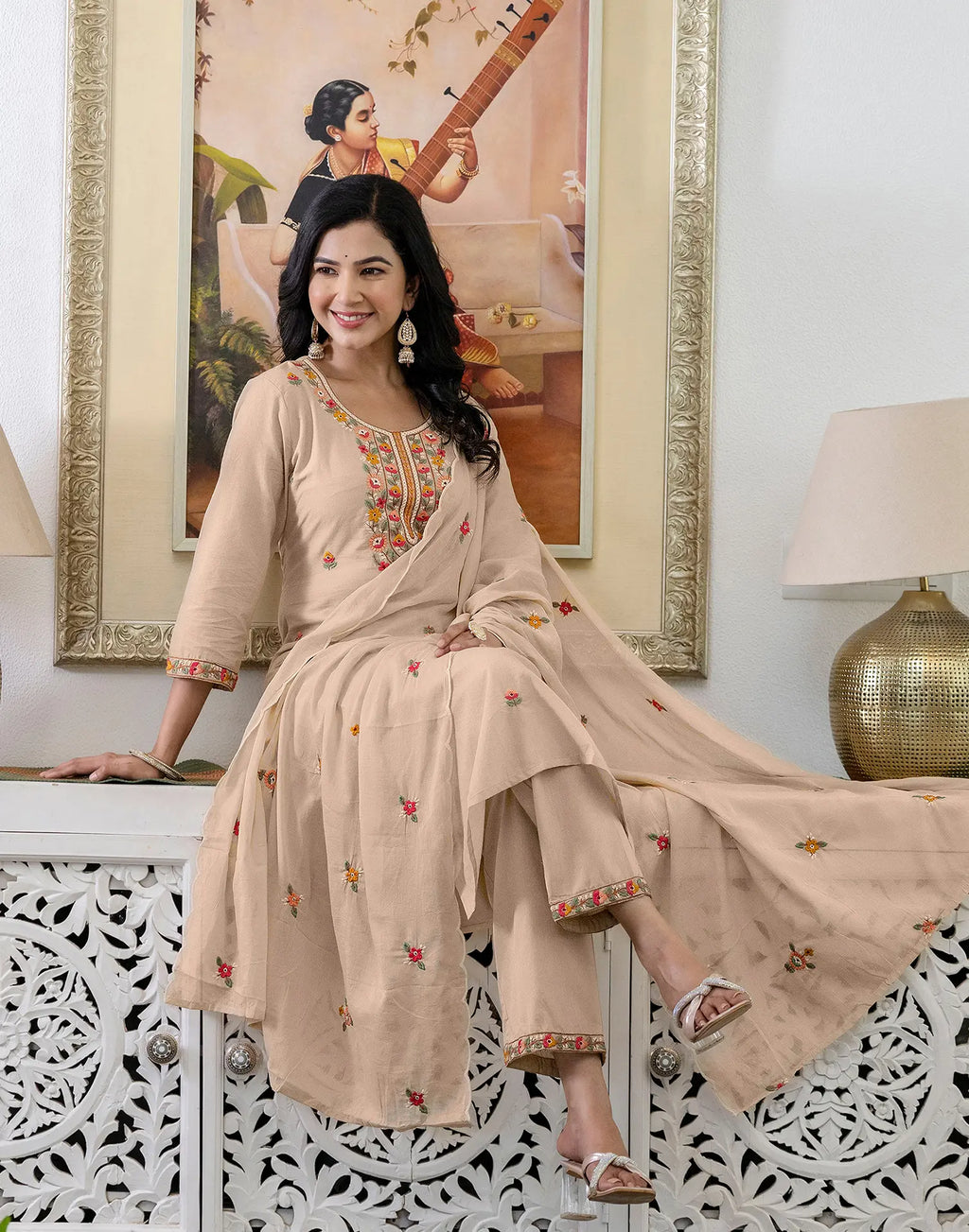 Pure Cotton Embroidered Straight 3 Piece Kurta Set