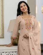 Pure Cotton Embroidered Straight 3 Piece Kurta Set