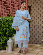 Pure Cotton Embroidered Straight 3 Piece Kurta Set