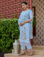 Pure Cotton Embroidered Straight 3 Piece Kurta Set